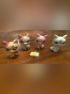 Littlest Pet Shop Cats Licking Paws #2355 #1363 #1402 #1472 with Sardines